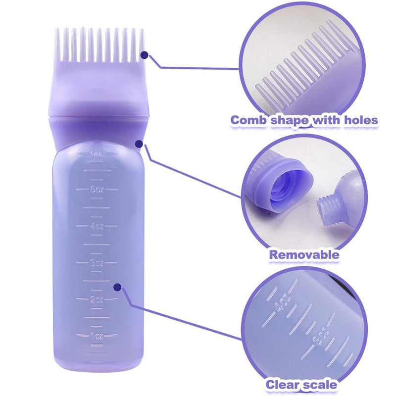 ELANE 4PCS Hair Oil Applicator Bottles - Root Comb Bottles for Scalp Oil and Hair Oiling, 6oz (2 Pink + 2 Purple) - Image 3